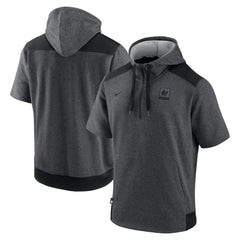 Miami Marlins Authentic Collection Dry Flux Performance Quarter-Zip Short Sleeve Hoodie Heathered Charcoal/Black | Nike