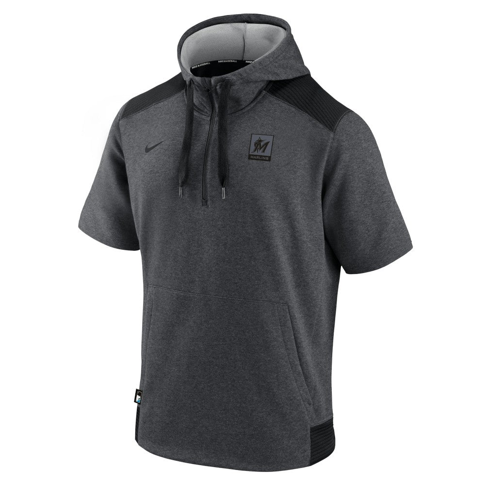 Miami Marlins Authentic Collection Dry Flux Performance Quarter-Zip Short Sleeve Hoodie Heathered Charcoal/Black | Nike