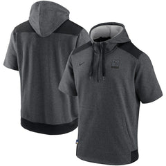 Milwaukee Brewers Authentic Collection Dry Flux Performance Quarter-Zip Short Sleeve Hoodie Heathered Charcoal/Black | Nike
