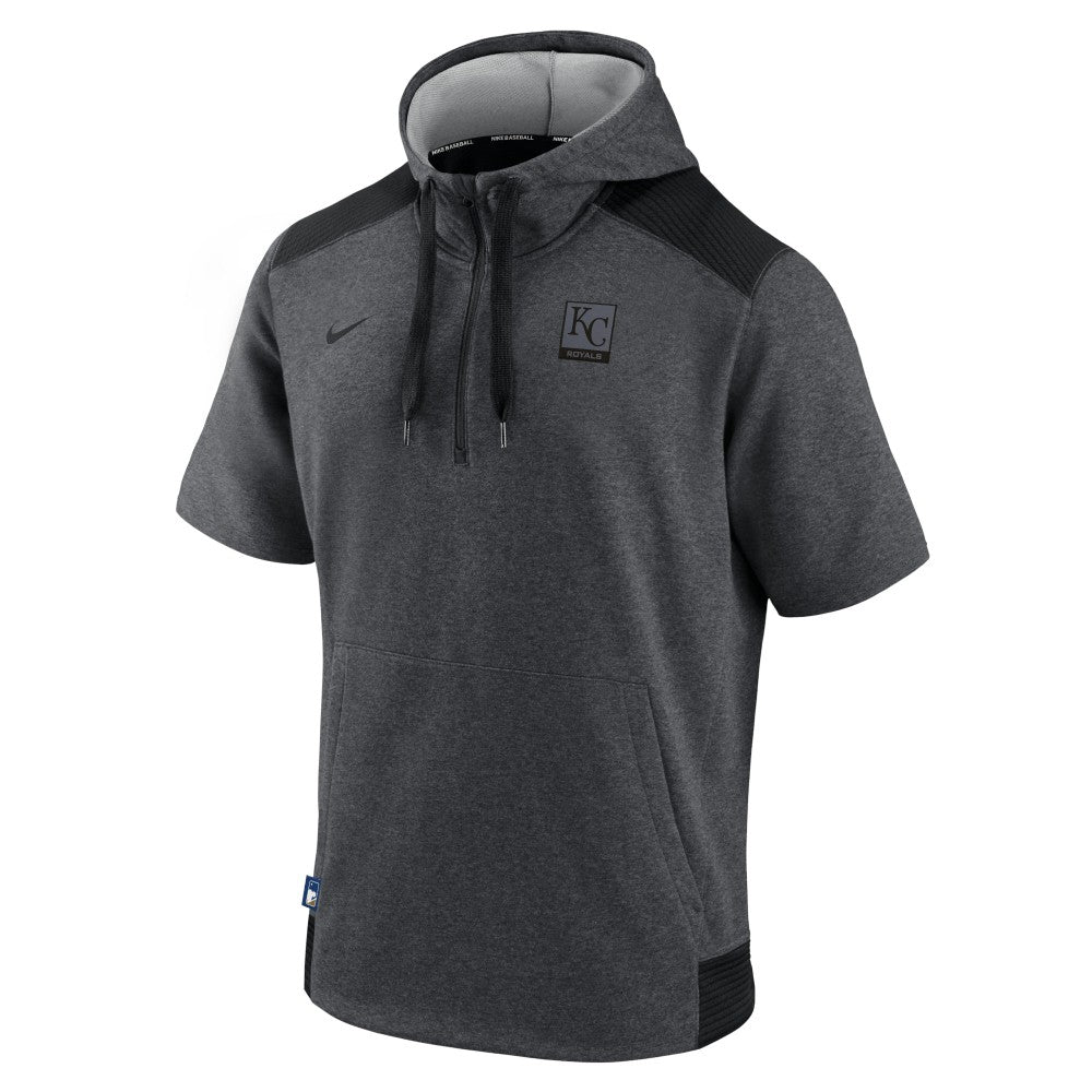Kansas City Royals Authentic Collection Dry Flux Performance Quarter-Zip Short Sleeve Hoodie Heathered Charcoal/Black | Nike