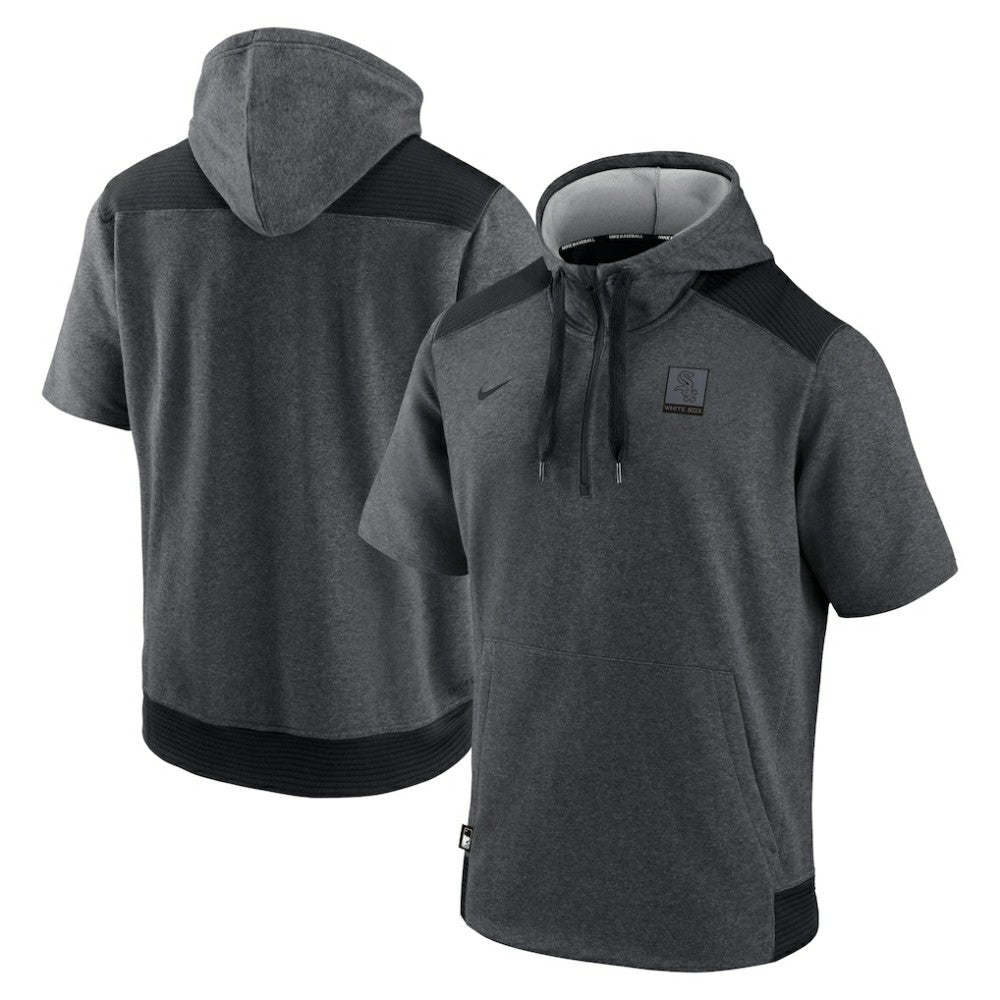 Chicago White Sox Authentic Collection Dry Flux Performance Quarter-Zip Short Sleeve Hoodie Heathered Charcoal/Black | Nike