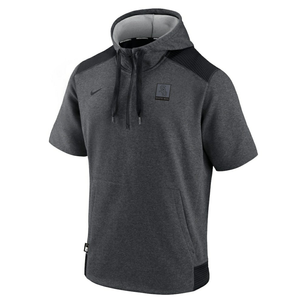 Chicago White Sox Authentic Collection Dry Flux Performance Quarter-Zip Short Sleeve Hoodie Heathered Charcoal/Black | Nike