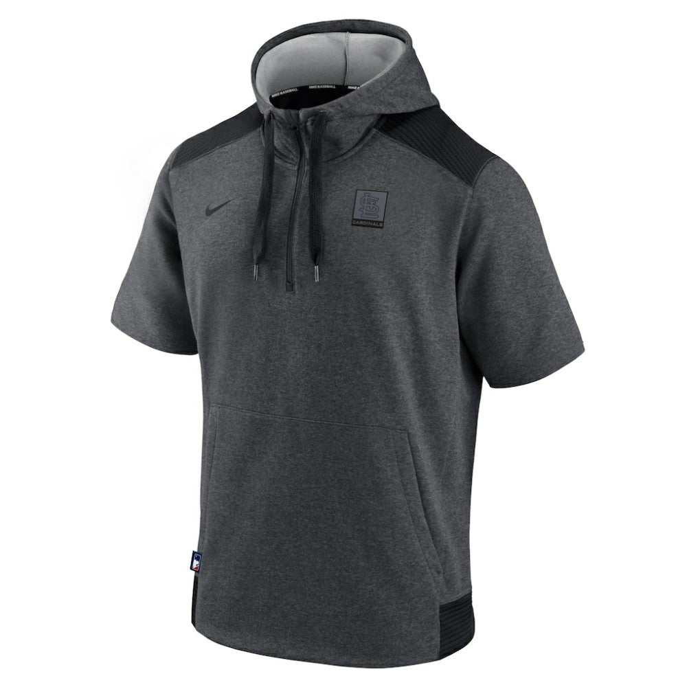 St. Louis Cardinals Authentic Collection Dry Flux Performance Quarter-Zip Short Sleeve Hoodie Heathered Charcoal/Black | Nike