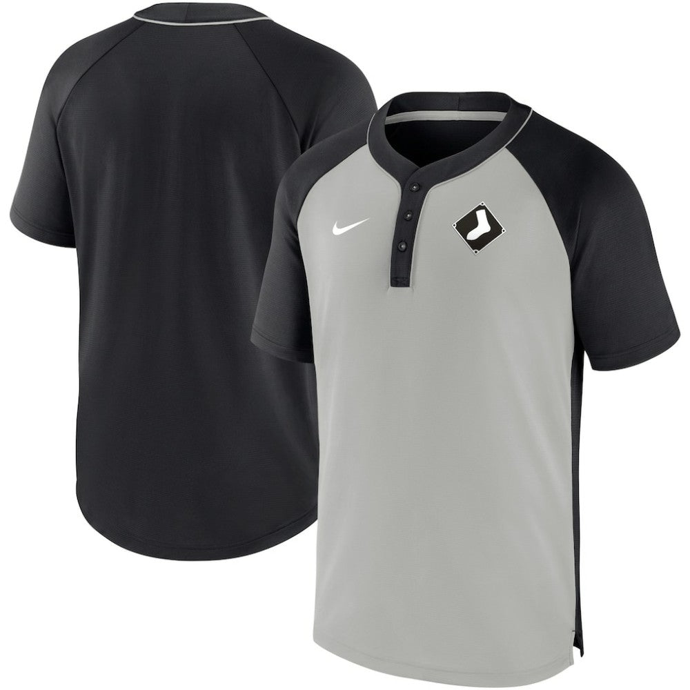 Chicago White Sox City Plate Performance Henley Raglan T-Shirt Black/Silver | Nike