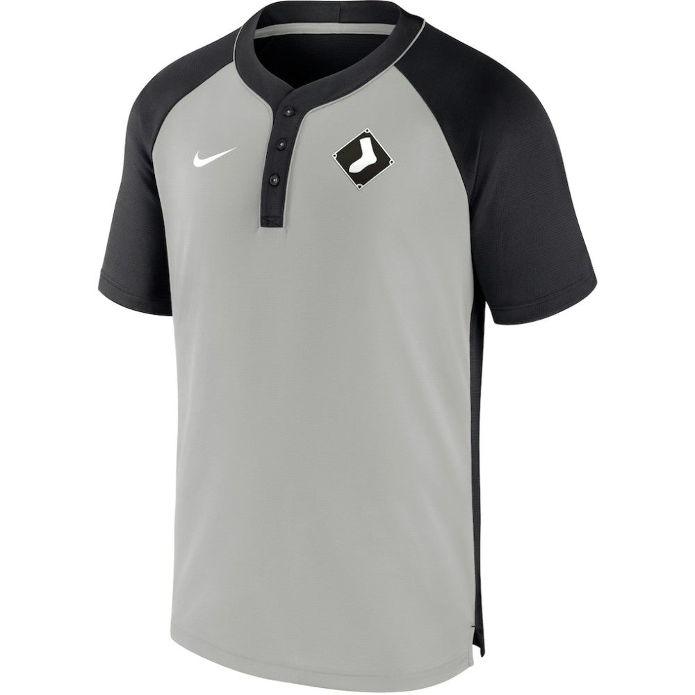 Chicago White Sox City Plate Performance Henley Raglan T-Shirt Black/Silver | Nike
