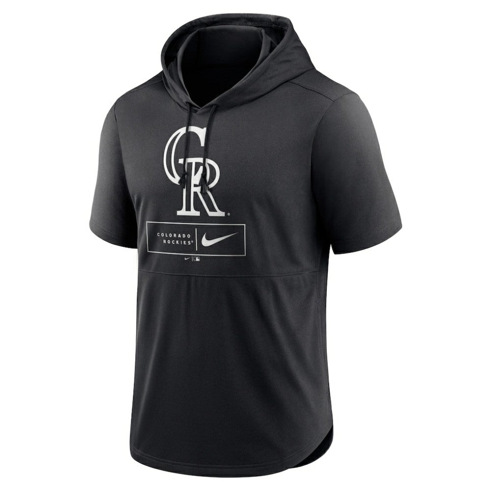 Colorado Rockies Lockup Performance Short Sleeve Lightweight Hooded Top Black | Nike