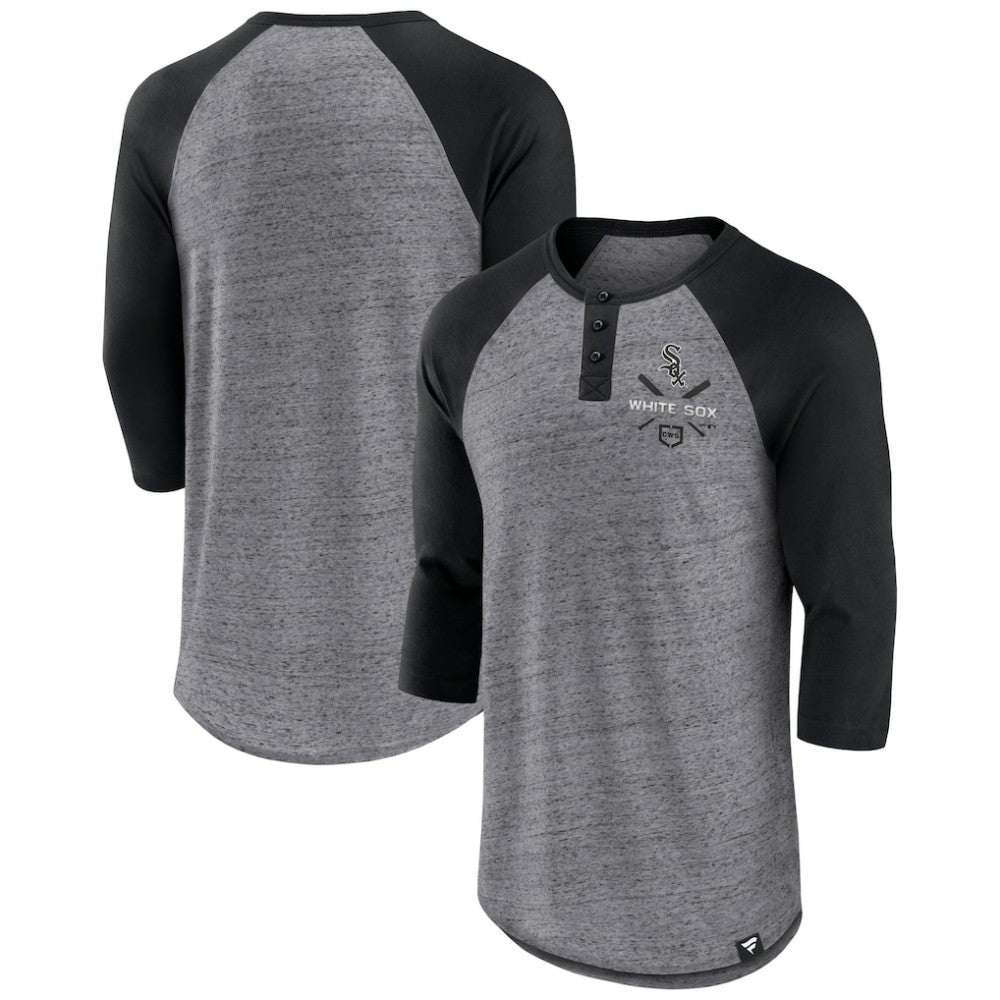 Chicago White Sox Iconic Above Heat Speckled Raglan Henley 3/4 Sleeve T-Shirt Heathered Gray/Black