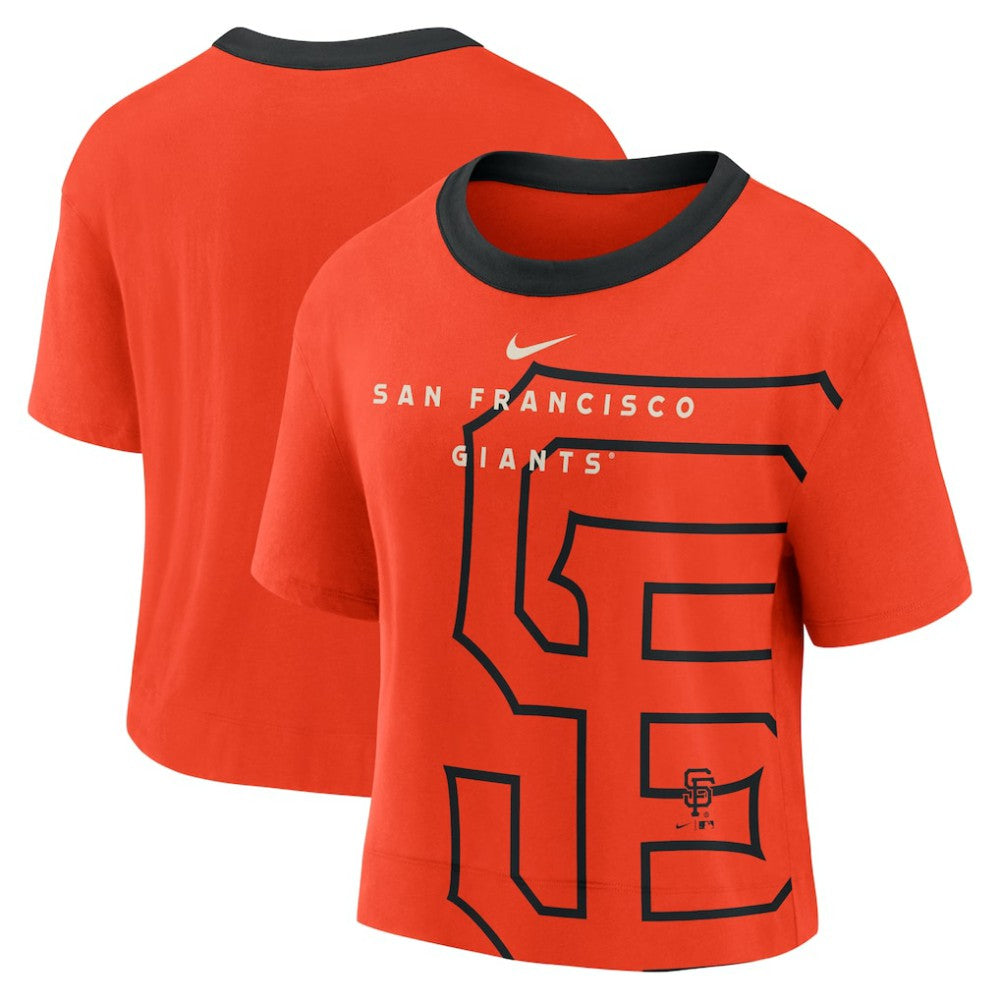 San Francisco Giants Women's Team First High Hip Boxy T-Shirt Orange/Black | Nike