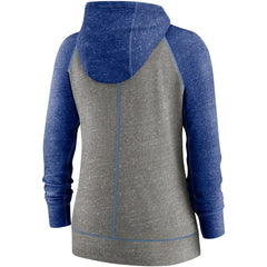 Kansas City Royals Women's Split Wordmark Gym Vintage Raglan Lightweight Full-Zip Hoodie Heather Charcoal/Heather Royal | Nike