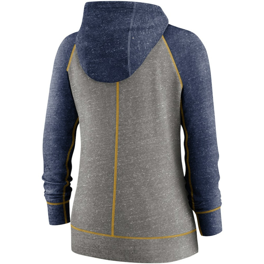 Milwaukee Brewers Women's Split Wordmark Gym Vintage Raglan Lightweight Full-Zip Hoodie Heather Charcoal/Heather Navy | Nike