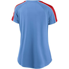 St. Louis Cardinals Women's Light Blue/Red True Classic League Diva Pinstripe Raglan V-Neck T-Shirt
