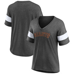 San Francisco Giants Women's Wordmark V-Neck Tri-Blend T-Shirt Heathered Charcoal