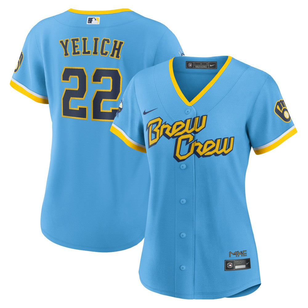 Christian Yelich Milwaukee Brewers Women's City Connect Replica Player Jersey Powder Blue | Nike