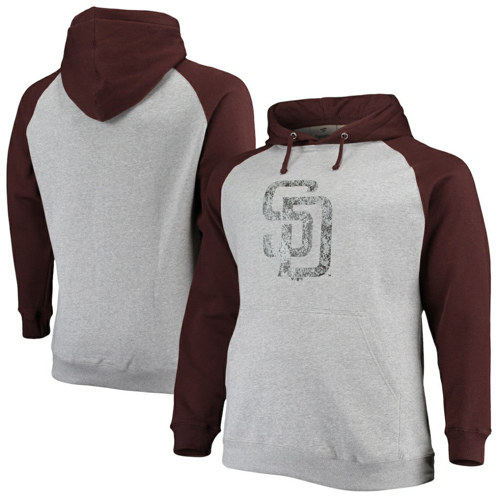 San Diego Padres Big & Tall Raglan Pullover Hoodie Heathered Gray/Brown