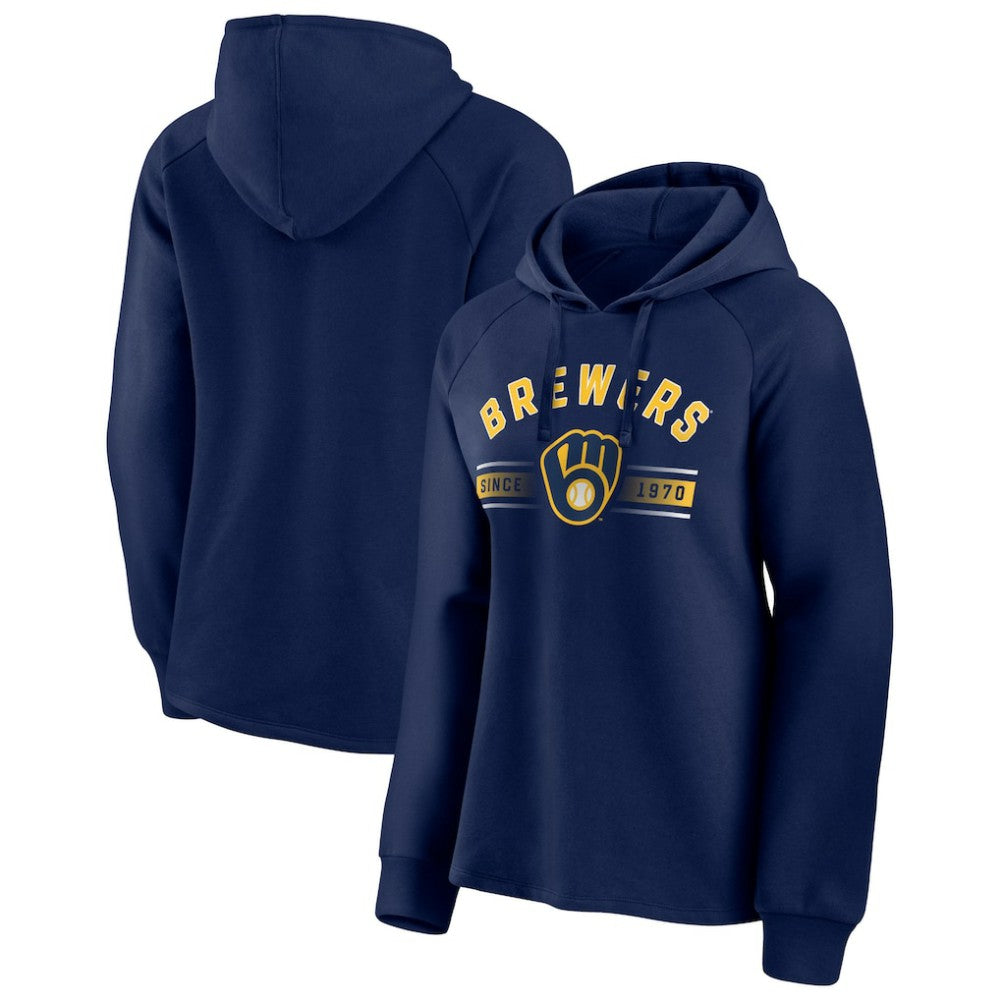 Milwaukee Brewers Women's Perfect Play Raglan Pullover Hoodie Navy