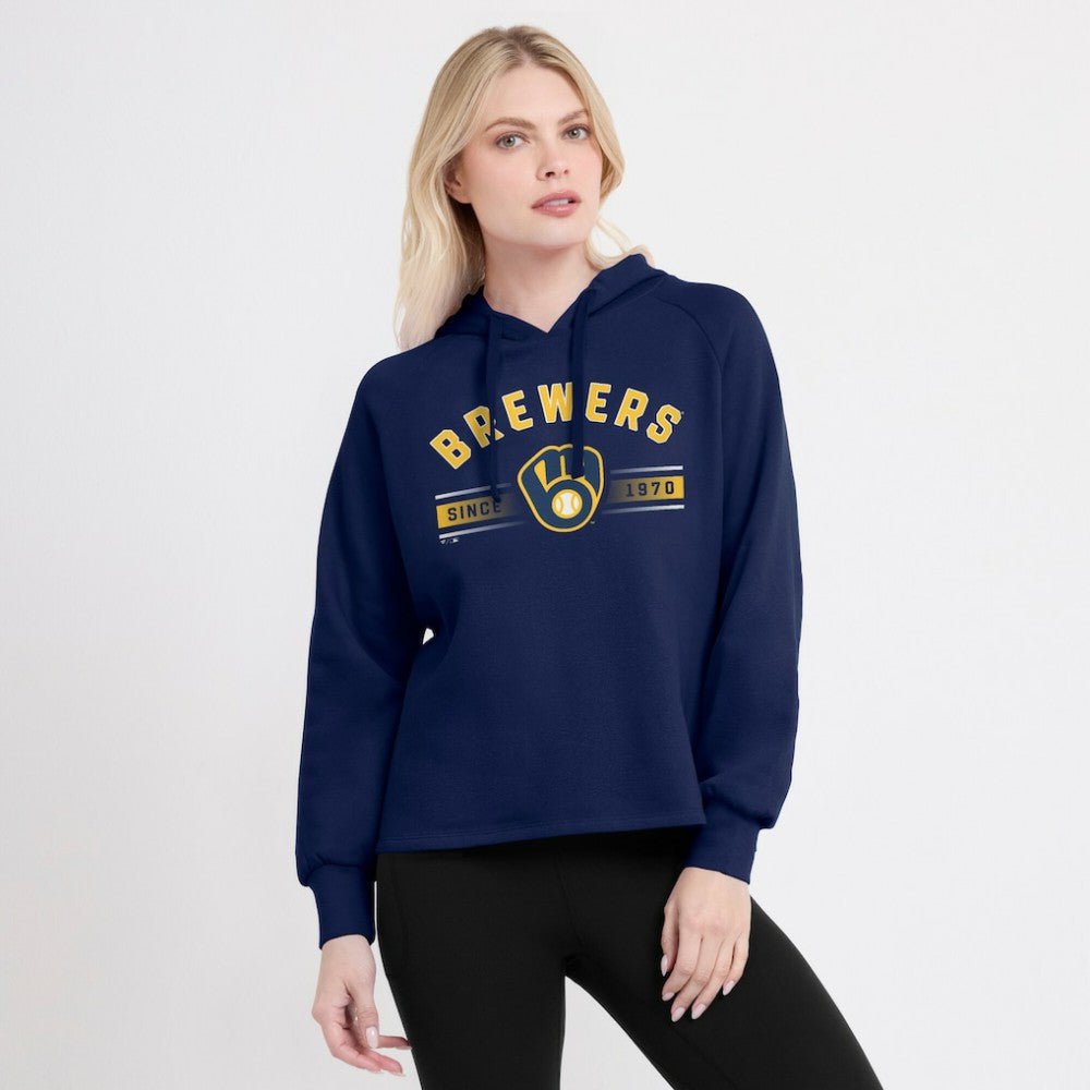 Milwaukee Brewers Women's Perfect Play Raglan Pullover Hoodie Navy