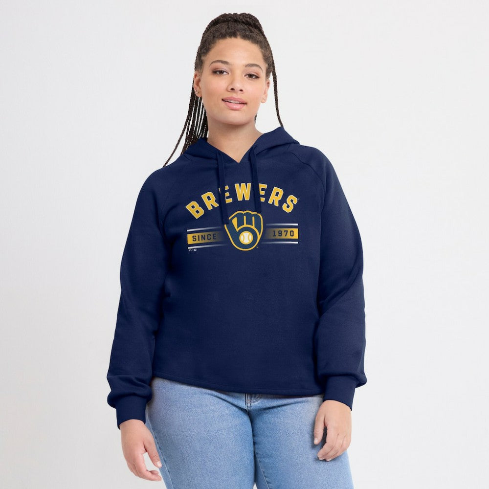 Milwaukee Brewers Women's Perfect Play Raglan Pullover Hoodie Navy