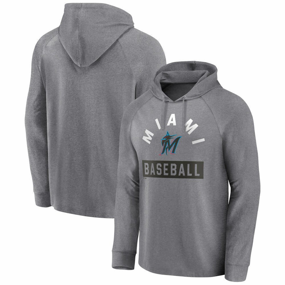 Miami Marlins No Time Off Raglan Pullover Hoodie Gray
