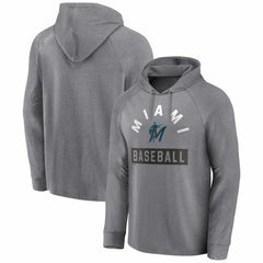 Miami Marlins No Time Off Raglan Pullover Hoodie Gray