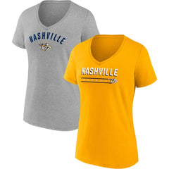 Nashville Predators Fanatics Women's 2-Pack V-Neck T-Shirt Set Gold/Heathered Gray