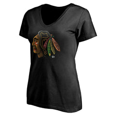 Chicago Blackhawks Women's Personalized Midnight Mascot Logo V-Neck T-Shirt Black
