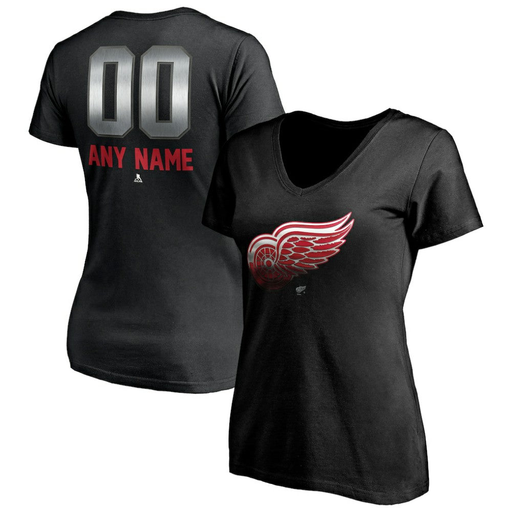 Detroit Red Wings Women's Personalized Midnight Mascot Logo V-Neck T-Shirt Black