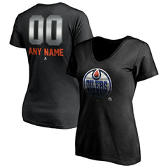 Edmonton Oilers Women's Personalized Midnight Mascot Logo V-Neck T-Shirt Black