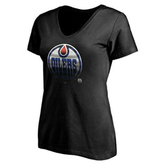 Edmonton Oilers Women's Personalized Midnight Mascot Logo V-Neck T-Shirt Black