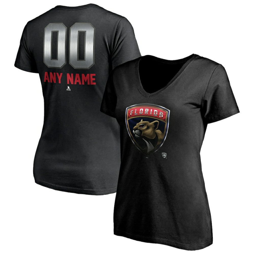 Florida Panthers Women's Personalized Midnight Mascot Logo V-Neck T-Shirt Black