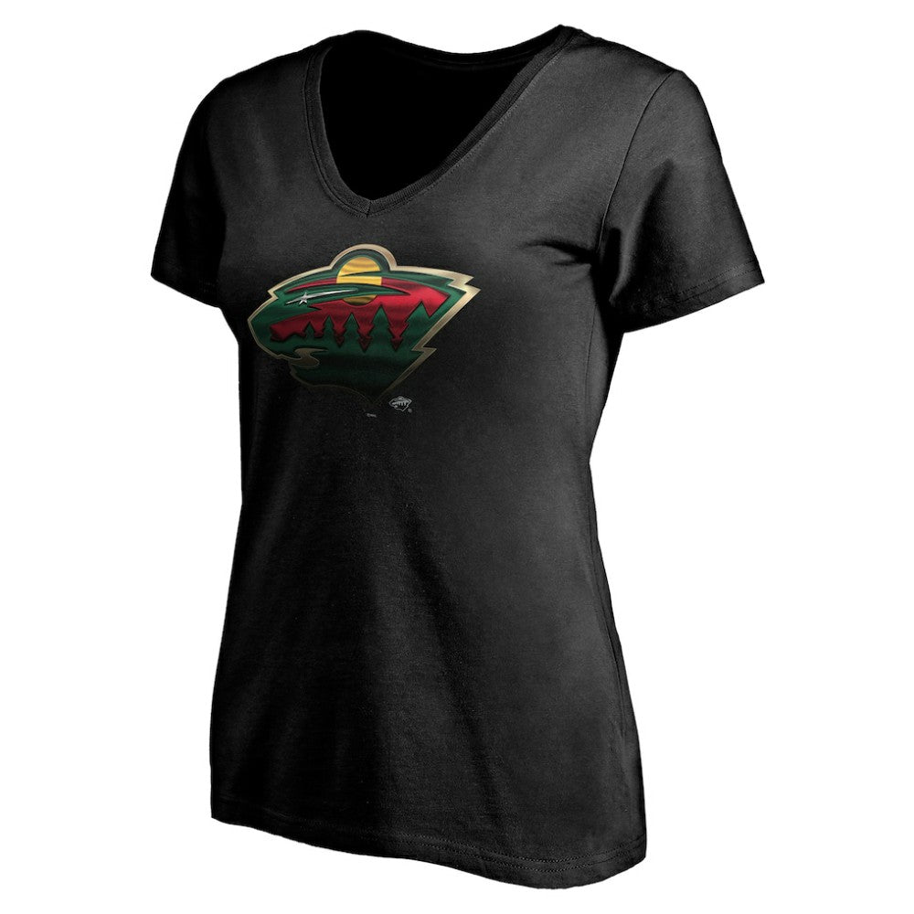 Minnesota Wild Women's Personalized Midnight Mascot Logo V-Neck T-Shirt Black