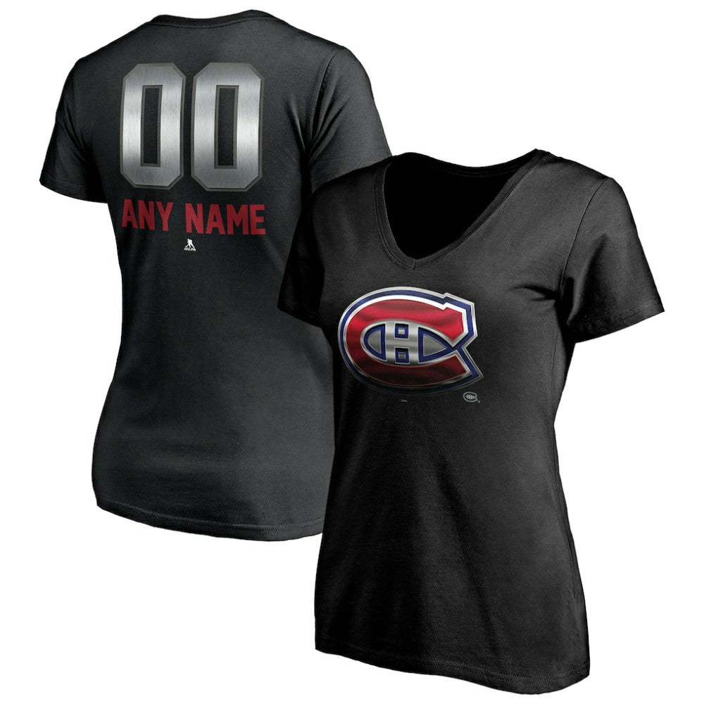 Montreal Canadiens Women's Personalized Midnight Mascot Logo V-Neck T-Shirt Black