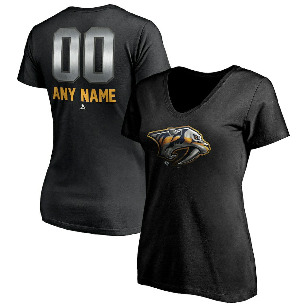 Nashville Predators Women's Personalized Midnight Mascot Logo V-Neck T-Shirt Black