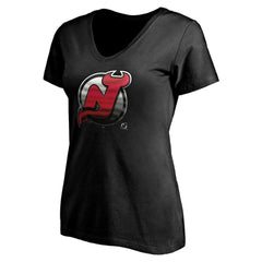 New Jersey Devils Women's Personalized Midnight Mascot Logo V-Neck T-Shirt Black
