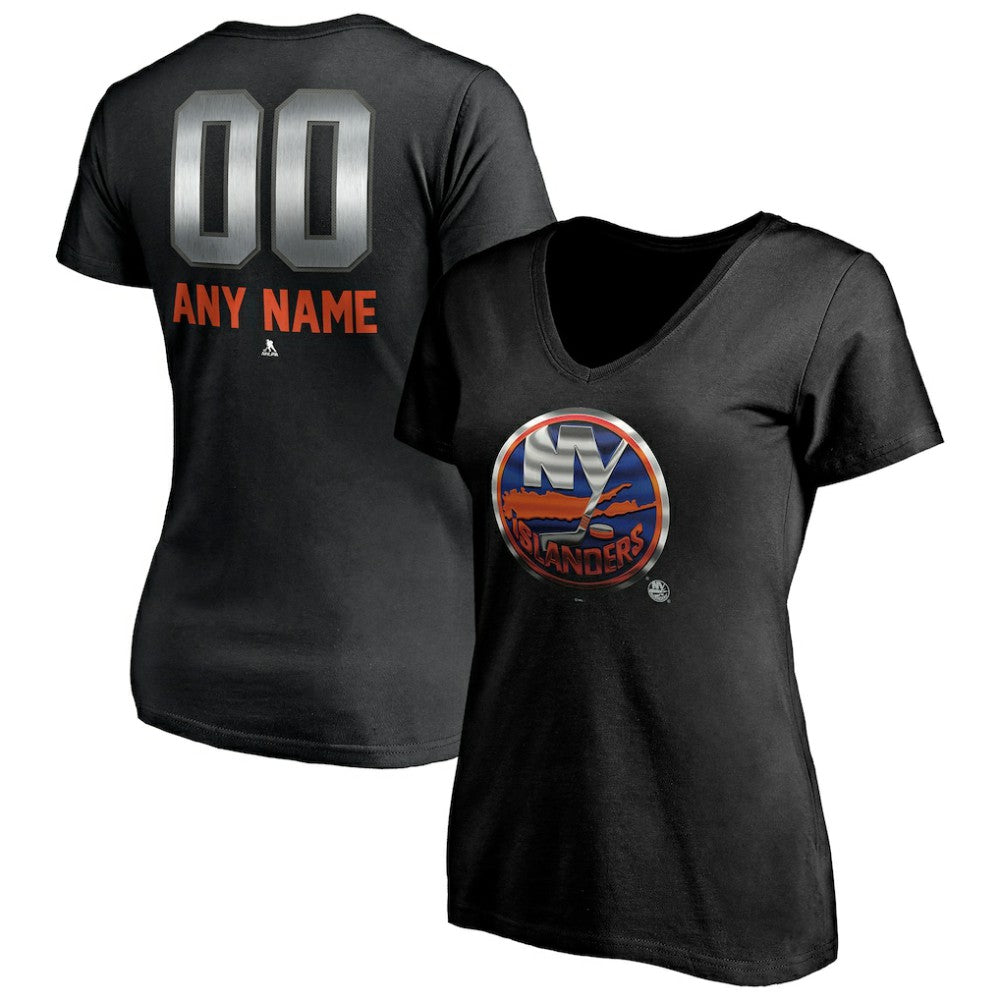 New York Islanders Women's Personalized Midnight Mascot Logo V-Neck T-Shirt Black