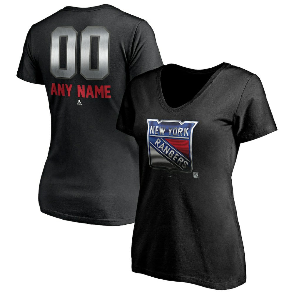 New York Rangers Women's Personalized Midnight Mascot Logo V-Neck T-Shirt Black