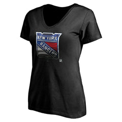 New York Rangers Women's Personalized Midnight Mascot Logo V-Neck T-Shirt Black