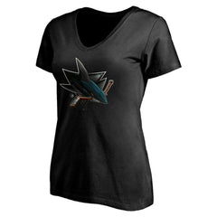 San Jose Sharks Women's Personalized Midnight Mascot Logo V-Neck T-Shirt Black