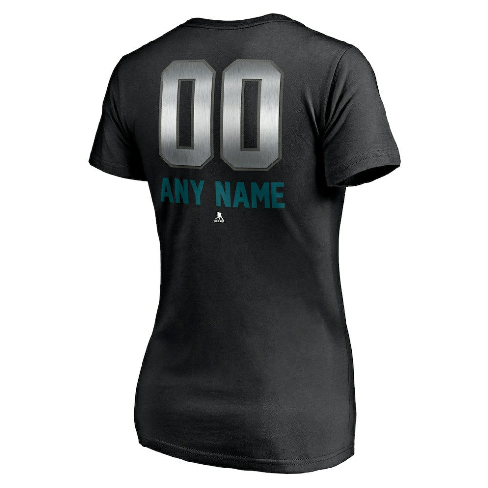 San Jose Sharks Women's Personalized Midnight Mascot Logo V-Neck T-Shirt Black