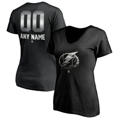 Tampa Bay Lightning Women's Personalized Midnight Mascot Logo V-Neck T-Shirt Black