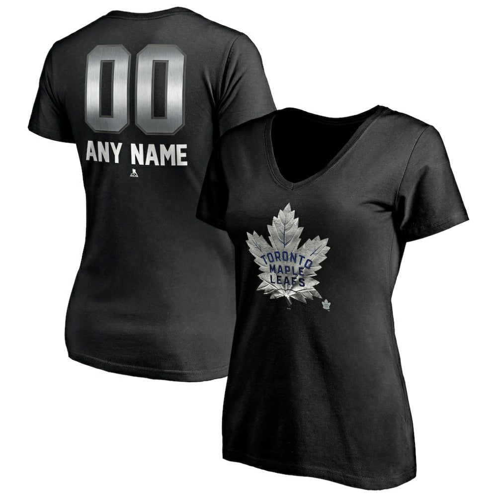 Toronto Maple Leafs Women's Personalized Midnight Mascot Logo V-Neck T-Shirt Black