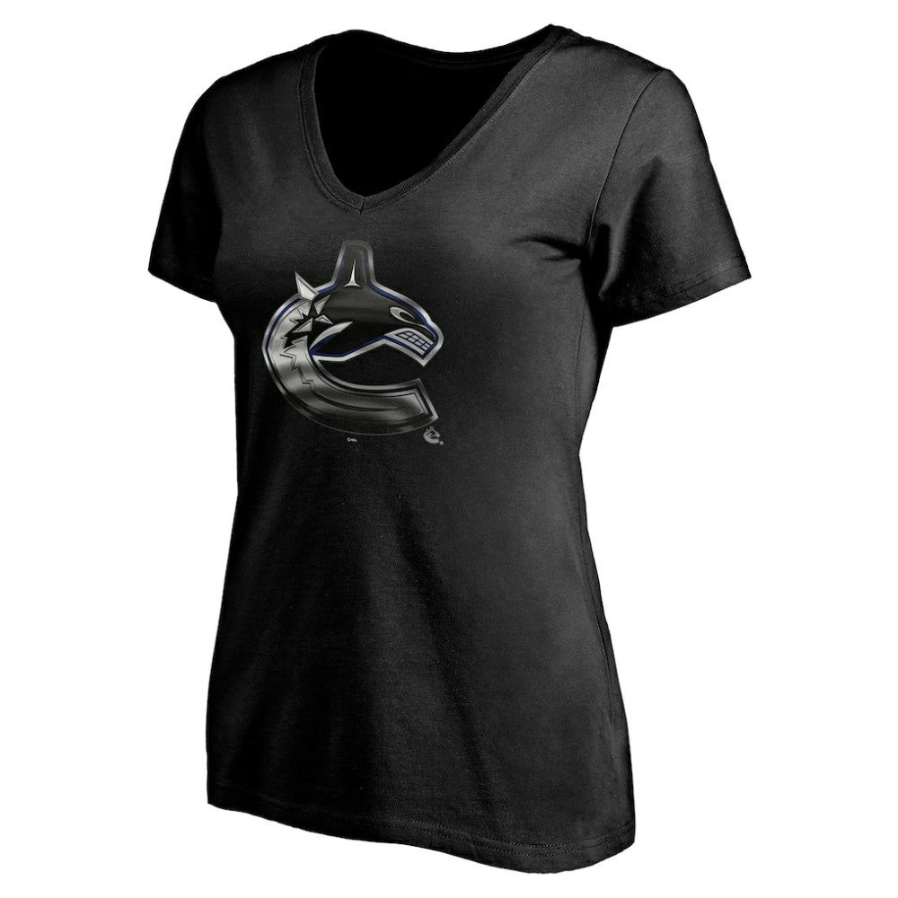 Vancouver Canucks Women's Personalized Midnight Mascot Logo V-Neck T-Shirt Black