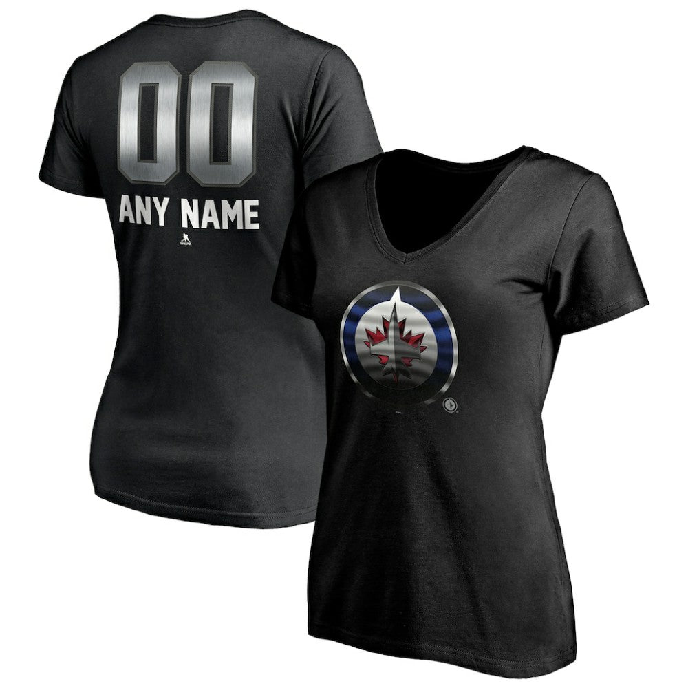 Winnipeg Jets Women's Personalized Midnight Mascot Logo V-Neck T-Shirt Black