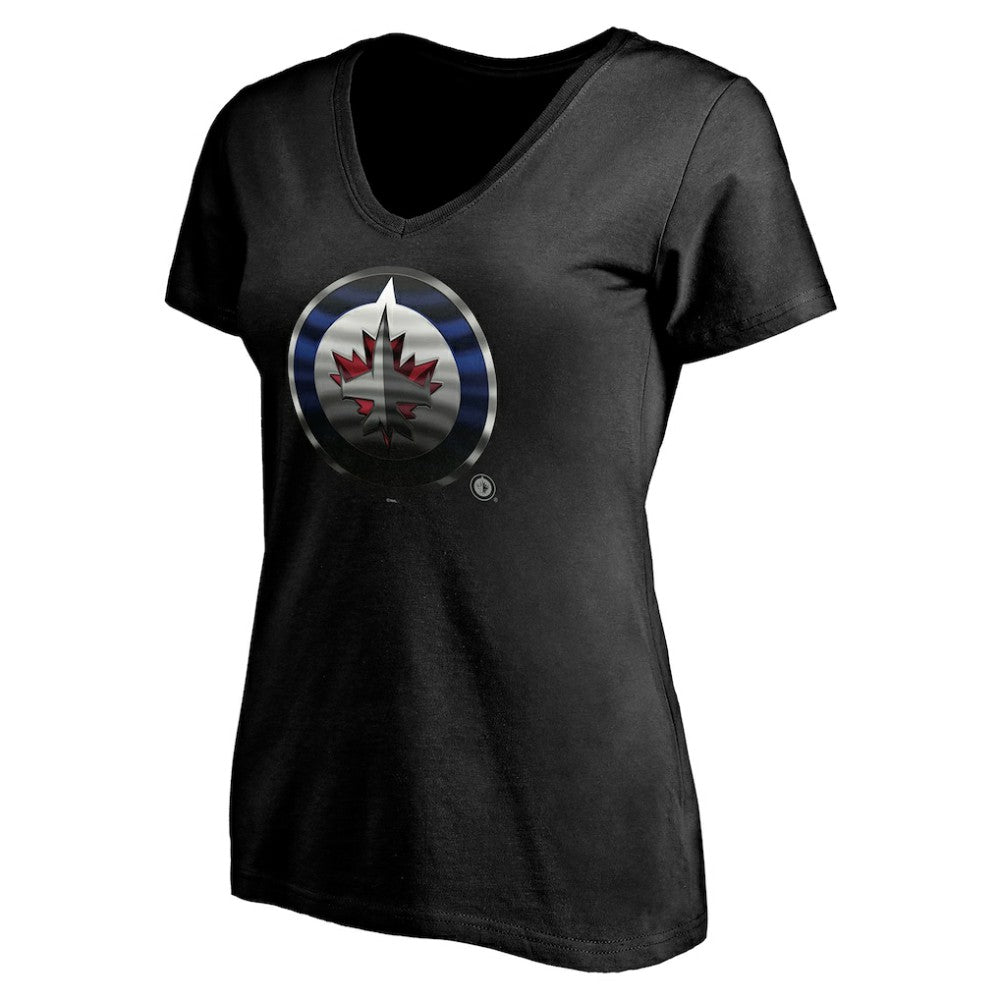 Winnipeg Jets Women's Personalized Midnight Mascot Logo V-Neck T-Shirt Black