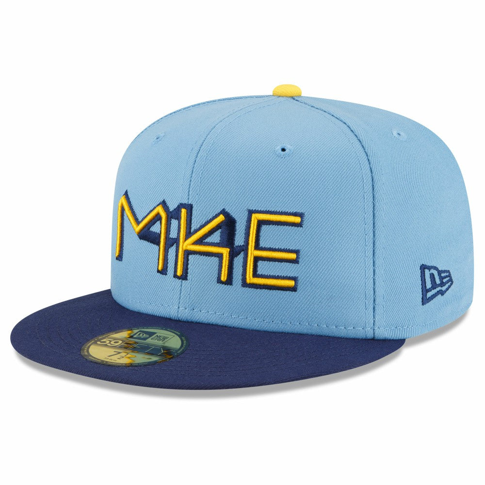 Milwaukee Brewers 2022 City Connect 59FIFTY Fitted Hat Powder Blue | New Era