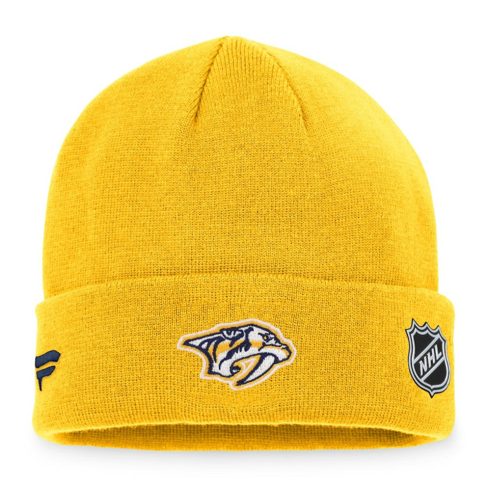 Nashville Predators Fanatics Authentic Pro Rink Cuffed Knit Hat Gold