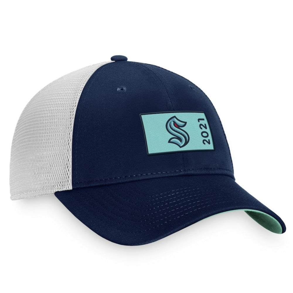 Seattle Kraken Fanatics Authentic Pro Rink Trucker Snapback Hat Deep Sea Blue/White
