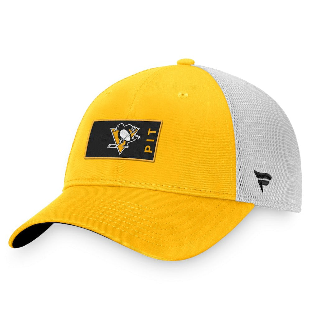 Pittsburgh Penguins Fanatics Authentic Pro Rink Trucker Snapback Hat Gold/White