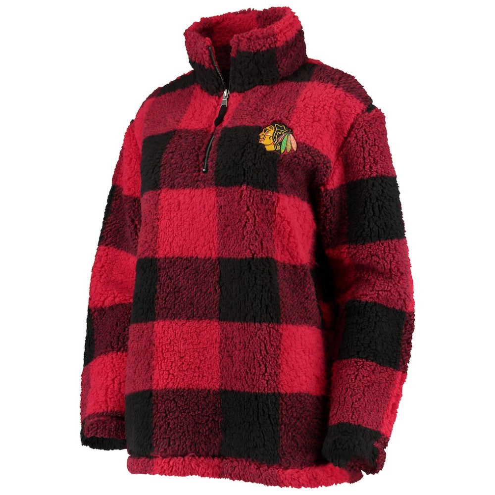 Chicago Blackhawks G-III 4Her by Carl Banks Women's Plaid Sherpa Quarter-Zip Jacket Red/Black
