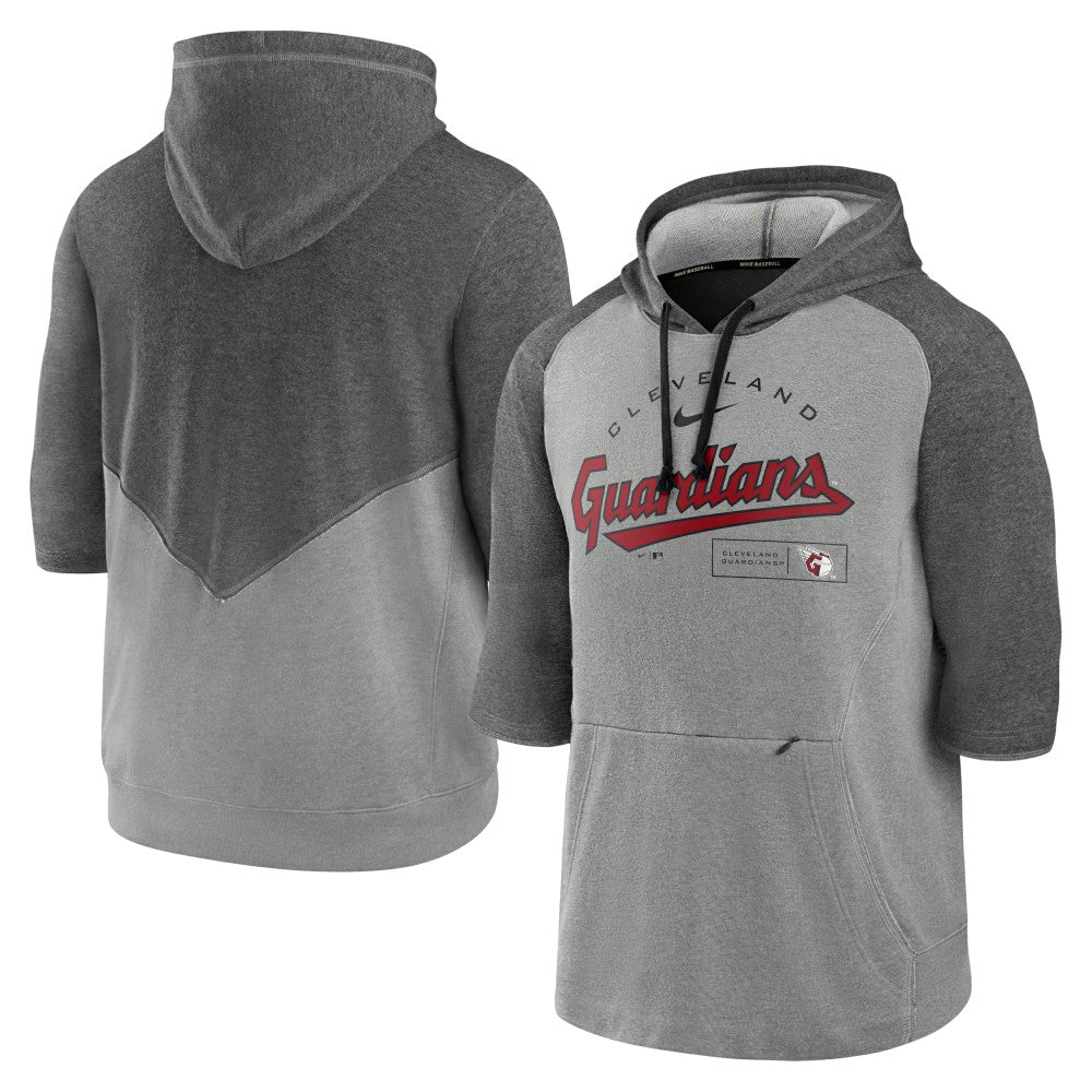 Cleveland Guardians Team Modern Arch 3/4 Sleeve Pullover Hoodie Heathered Charcoal/Heathered Gray | Nike
