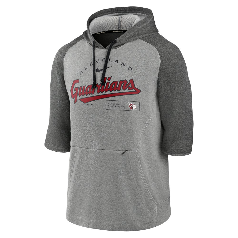 Cleveland Guardians Team Modern Arch 3/4 Sleeve Pullover Hoodie Heathered Charcoal/Heathered Gray | Nike